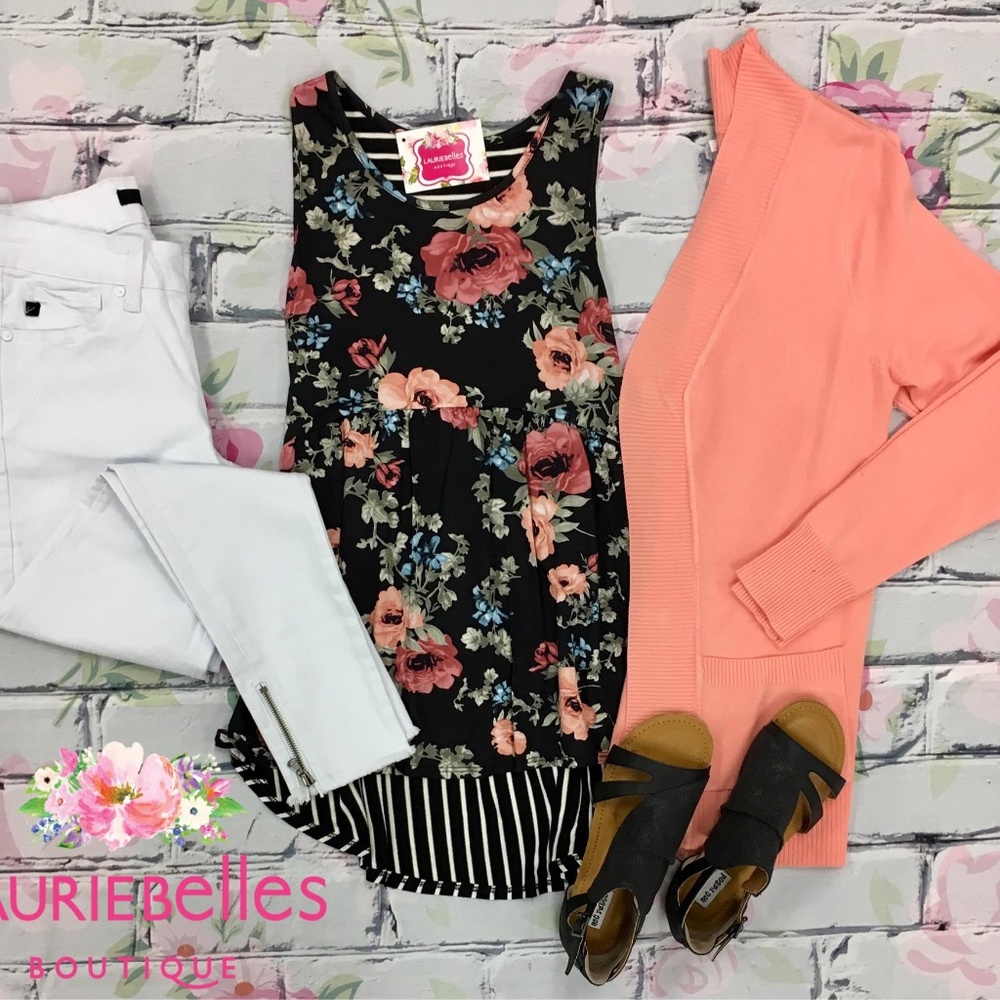 Floral Tank with Striped Back